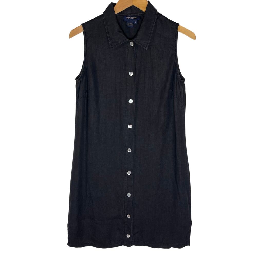 Boston Proper Black Sleeveless Linen Dress